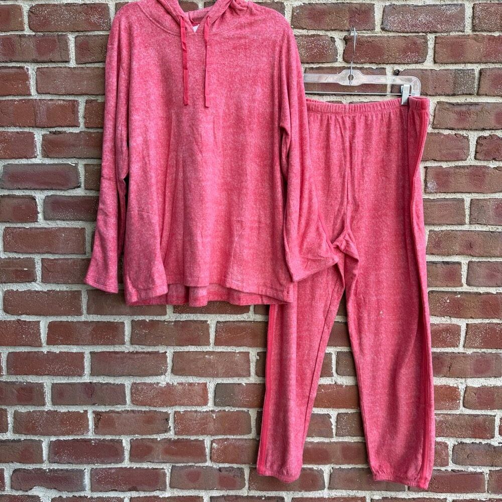 Stan Herman Coral Plush Hoodie Lounge Set Womens 1X Cozy Soft New - Picture 1 of 10
